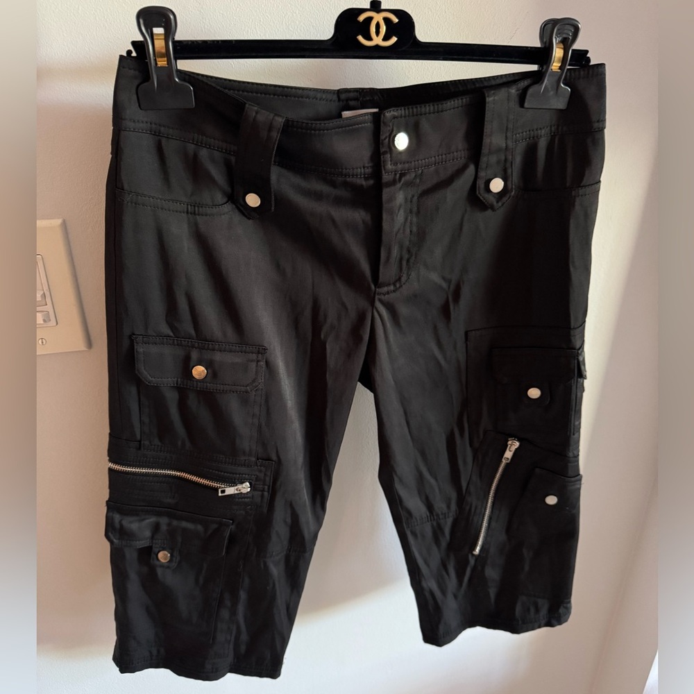 Vintage Y2K Cache Black Multi Zipper Pocket Cargo Utility Style Low Rise Capris